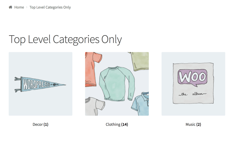 woocommerce shortcodes top level categories only