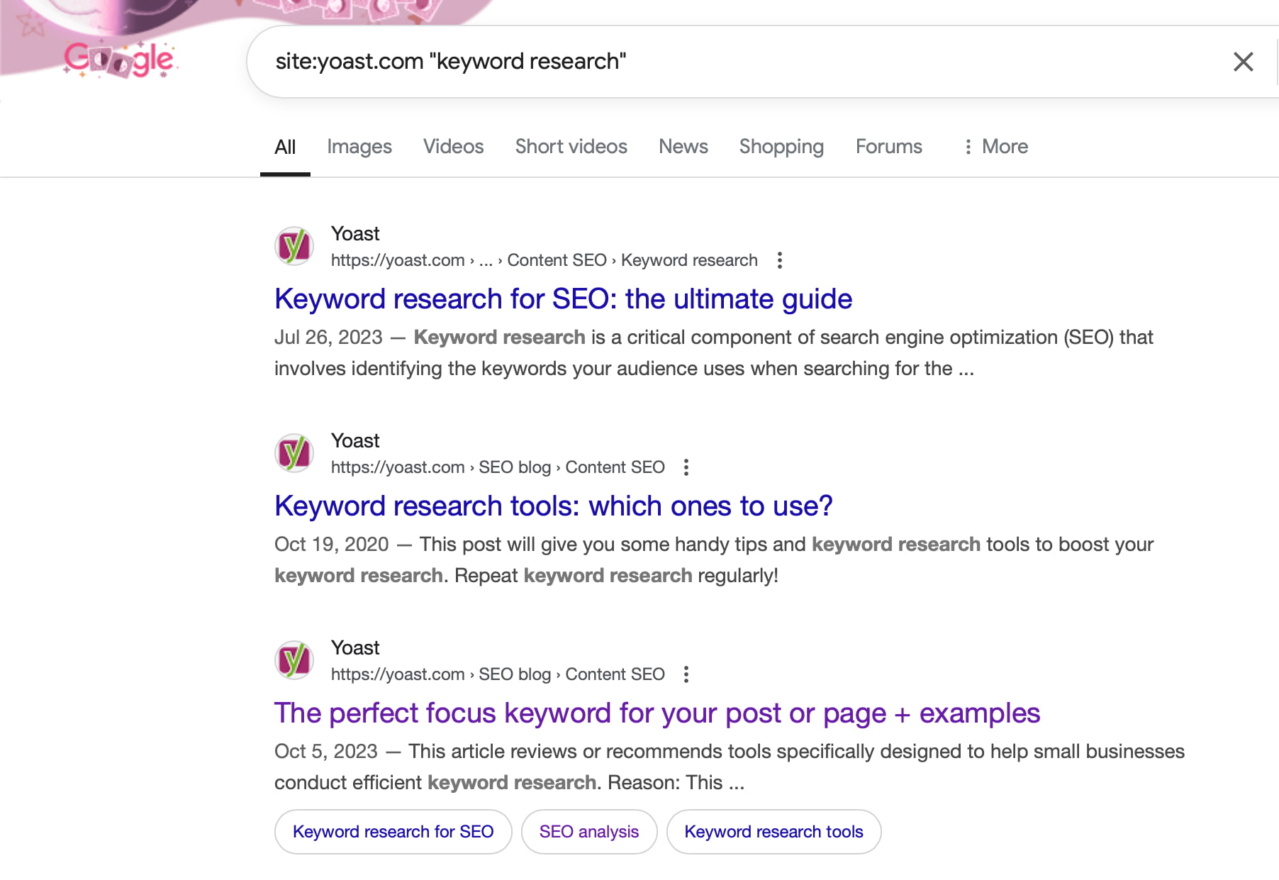 使用域和关键字显示帖子关键字蚕食结果的 Google 网站搜索
