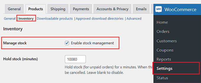 check enable stock management option