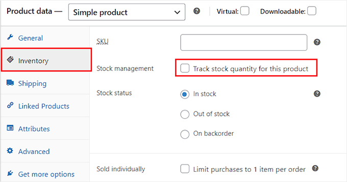 check stock management option