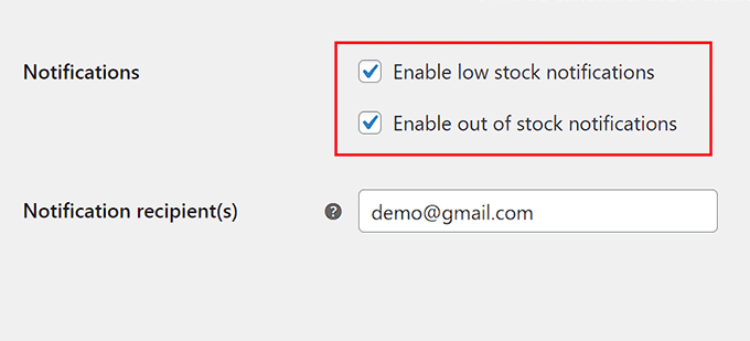 enable out of stock notification