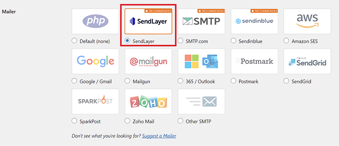 选择 SendLayer 作为邮件发送器