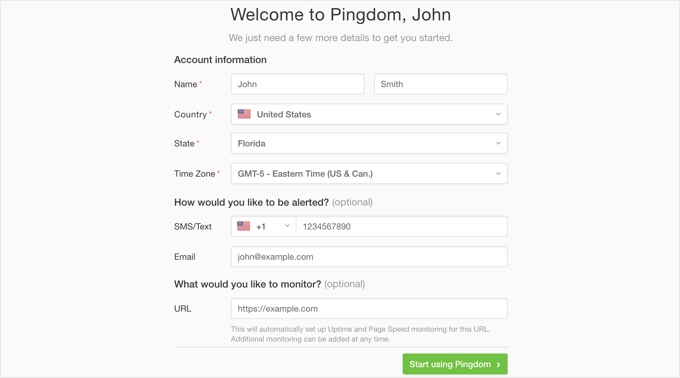 填写 Pingdom 账号信息